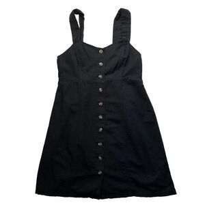 American Eagle Button front Linen Blend Black Dress Size Small Smocked Back